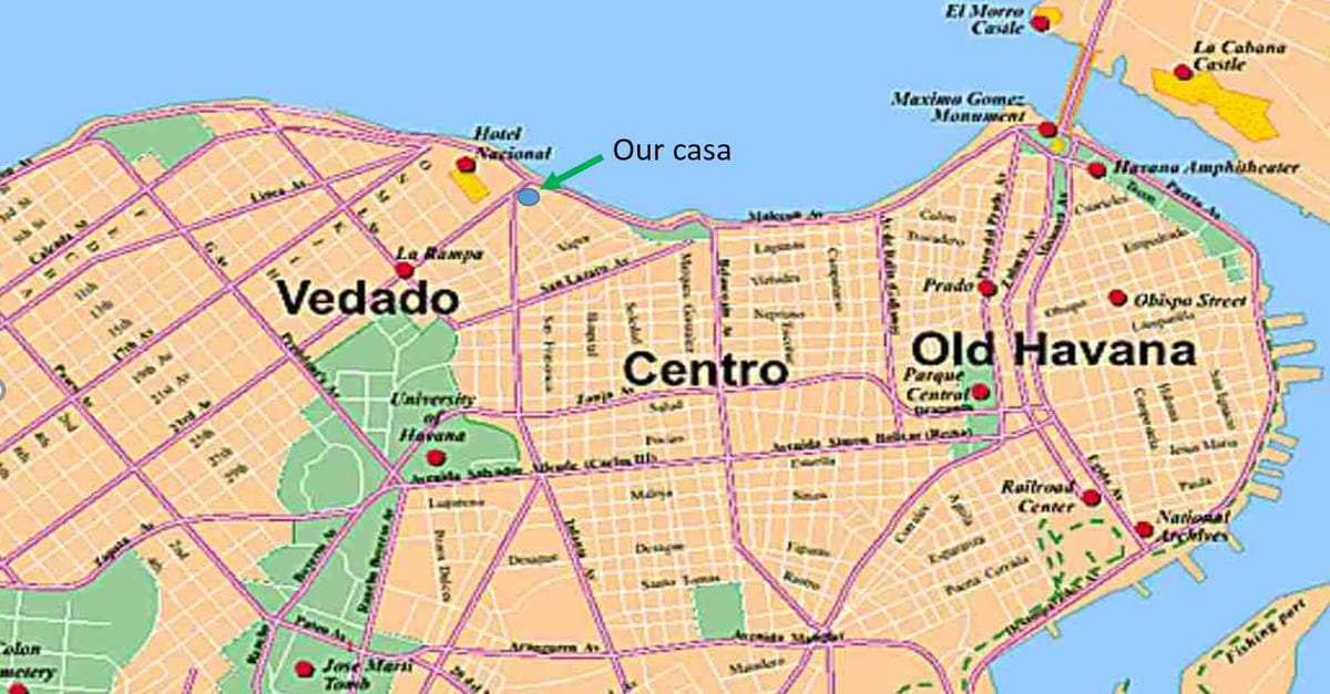 mapa de la Habana, Cuba, barrio